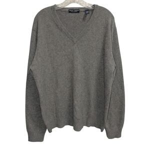 Grant Thomas 2 -Ply Cashmere Gray V-neck Sweater Men's Size Medium